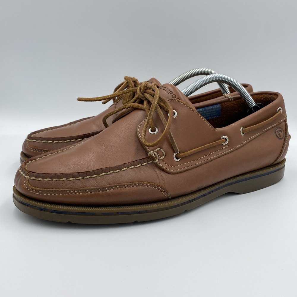 Rockport Bridgeport Boat Deck Shoes Men's 11 Brown Leather Lace Tie Washable